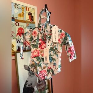 Janie and Jack Baby Tropical Floral Rash Guard Swimsuit w Headband Size 3-6M